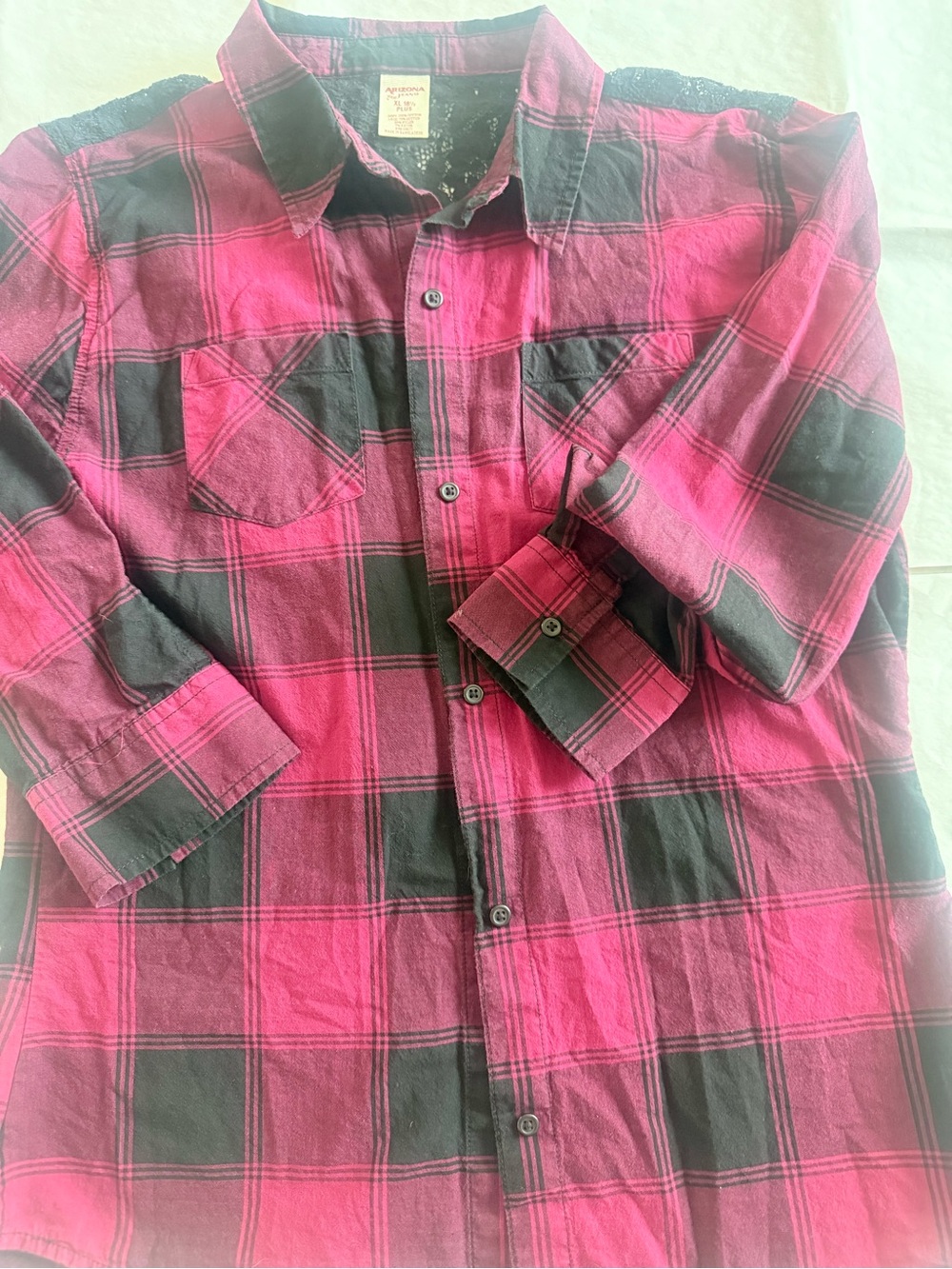 Arizona Jean Company Pink & Black Plaid Button-Down Shirt